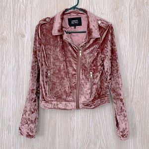 Pink Crushed Velvet Moto Jacket
